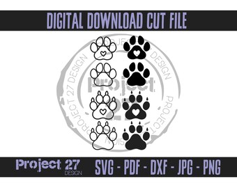 Paw print and paw prints with hearts Design Digital Download Cut File - svg png dxf jpg jpeg pdf - for cricut / silhouette cameo