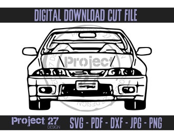 Nissan Skyline R33 Car Front Hand drawn design-  Digital Download Cut File - svg png dxf jpg jpeg pdf - for cricut / silhouette cameo