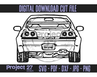 Nissan Skyline R33 Car Rear Hand drawn design-  Digital Download Cut File - svg png dxf jpg jpeg pdf - for cricut / silhouette cameo