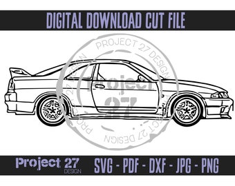 Nissan Skyline R33 Car Side Hand drawn design-  Digital Download Cut File - svg png dxf jpg jpeg pdf - for cricut / silhouette cameo