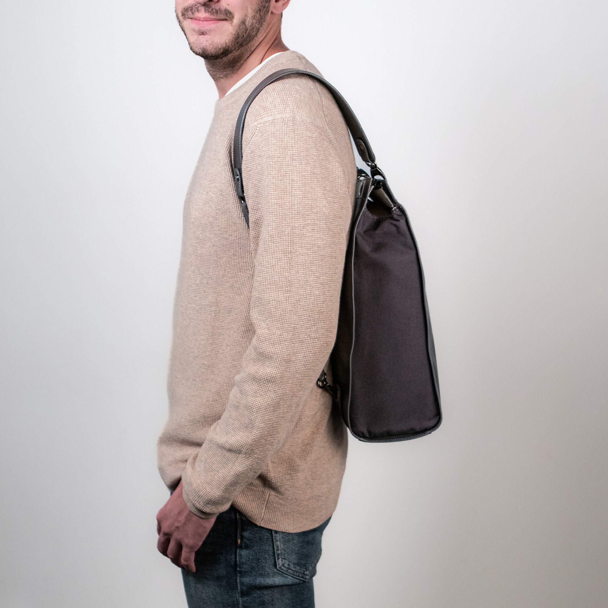 Convertible Backpack Purse Leather Tote Laptop Bag Minimalist Elegant gray GREY convertible backpack, city rucksack transforming to  main image 3