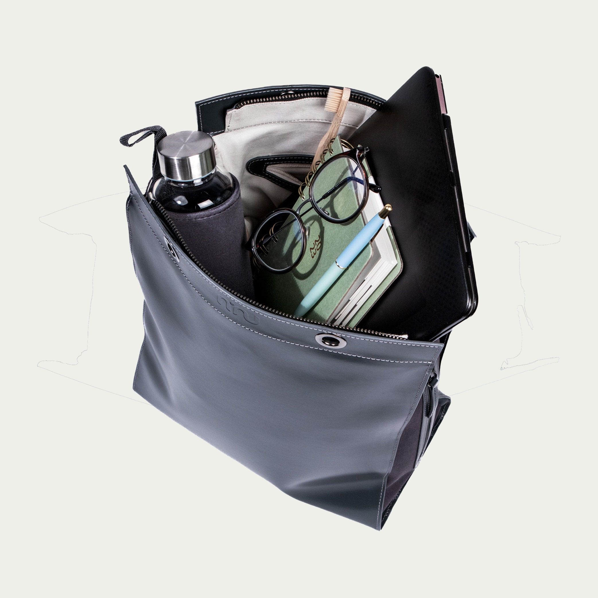 Minimal Gray Leather Laptop Backpack Convertible Bag  display picture 2