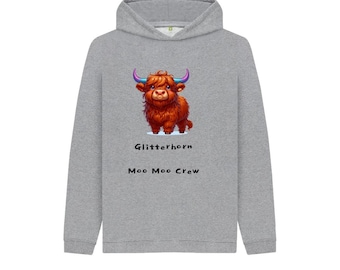 Felpa con cappuccio per bambini -Moo Moo Crew - Glitterhorn la mucca delle Highland