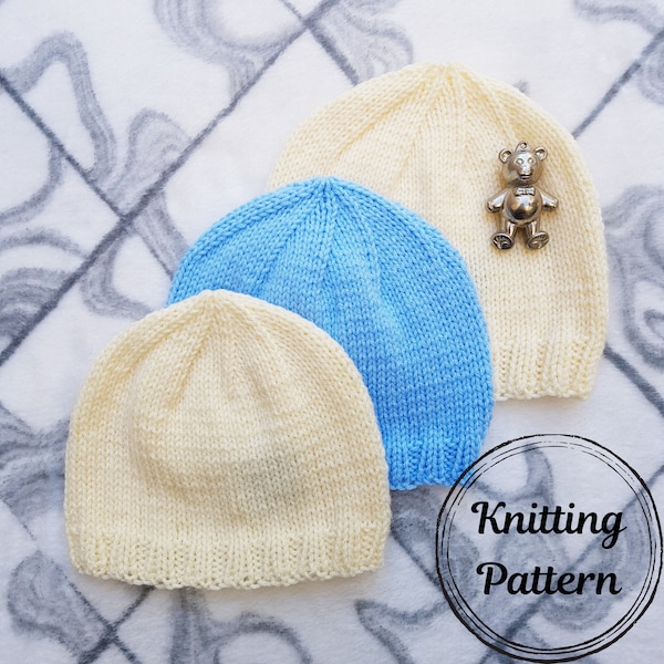 Beginner knitting pattern, The SIMPLEST BABY BEANIE, Easy patterns for babywear, Easy knitting pattern for baby hat, Baby knit, Baby pattern