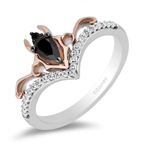 Enchanted Disney Fine Jewelry Rose Gold and Sterling Silver with 1/6 CTTW Black and White Diamond with Black Onyx Maleficent Ring 5 reviews