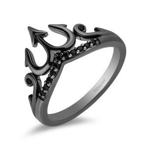 Enchanted Disney Fine Jewelry Black Rhodium over Sterling Silver with 1/10 CTTW Black Diamond Ursula Trident Ring