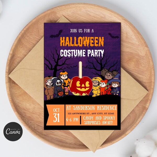 Halloween Party Invitation | Kids Halloween Invite | Costume Party | Kids Halloween Invite | Kid Costume | Editable Template | Canva