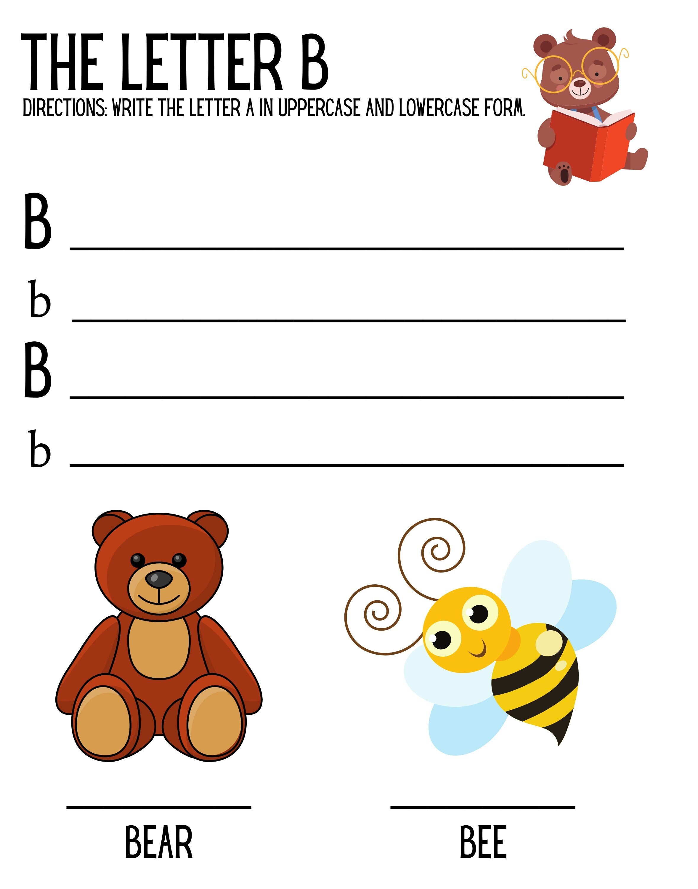 The Letter B Teaching Worksheet Writing the Letter B Etsy