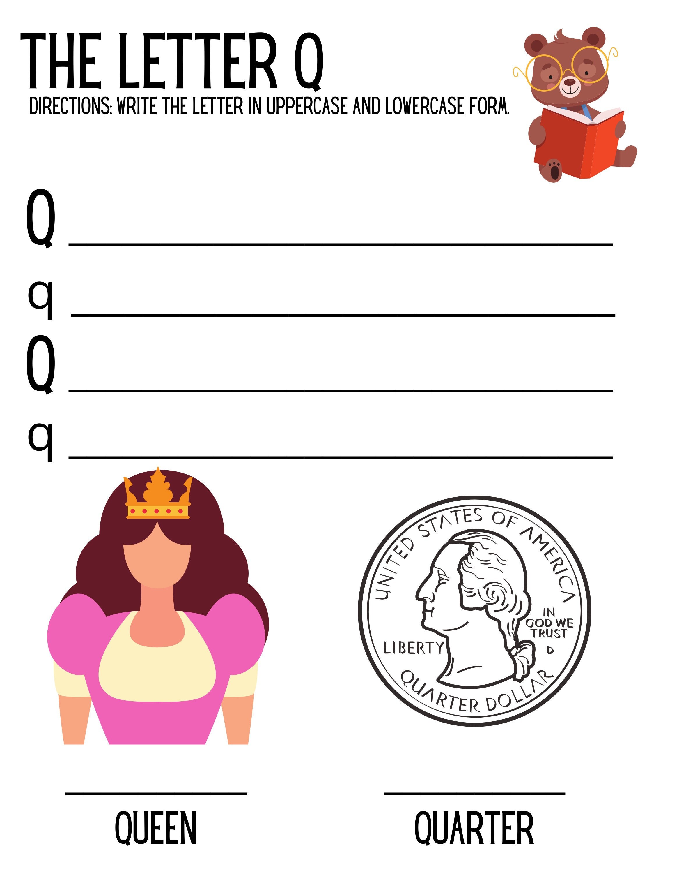 the letter q teaching worksheet writing the letter q etsy