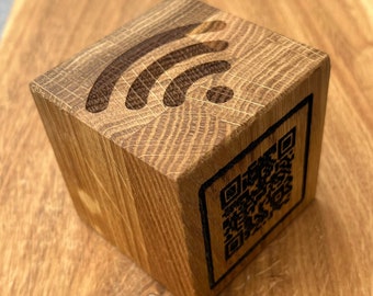 Wooden cube with company logo or QR code - oak cube 6x6cm