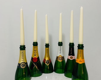 Recycled Champagne Bottle Candlestick Holders | Veuve Clicq | Moet | Bollinger | Perfect Gift for a Champagne Lover | Unique Christmas Gift