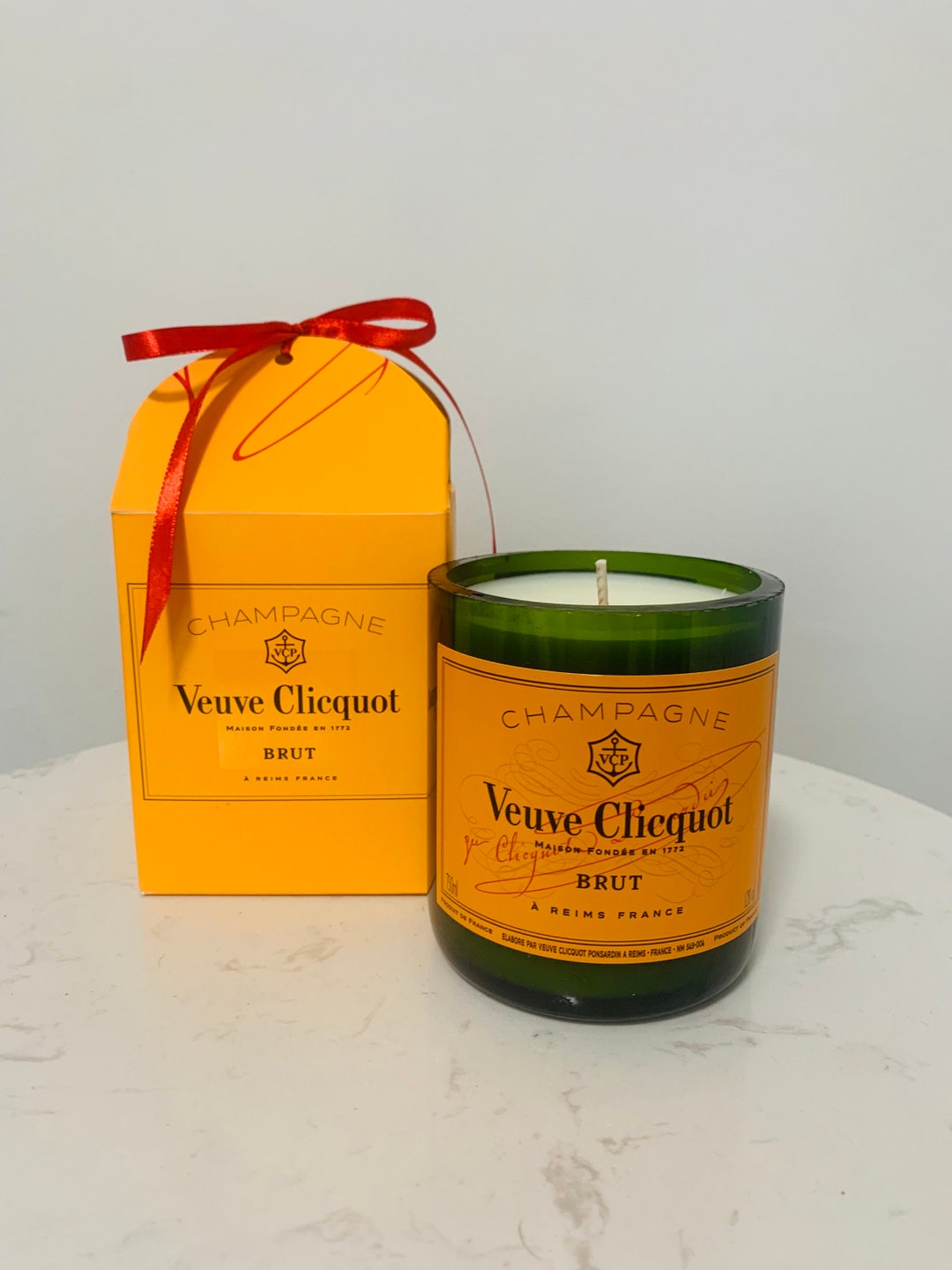 Upcycled Champagne Bottle Candle Veuve Clicquot Soy Wax Perfect Gift