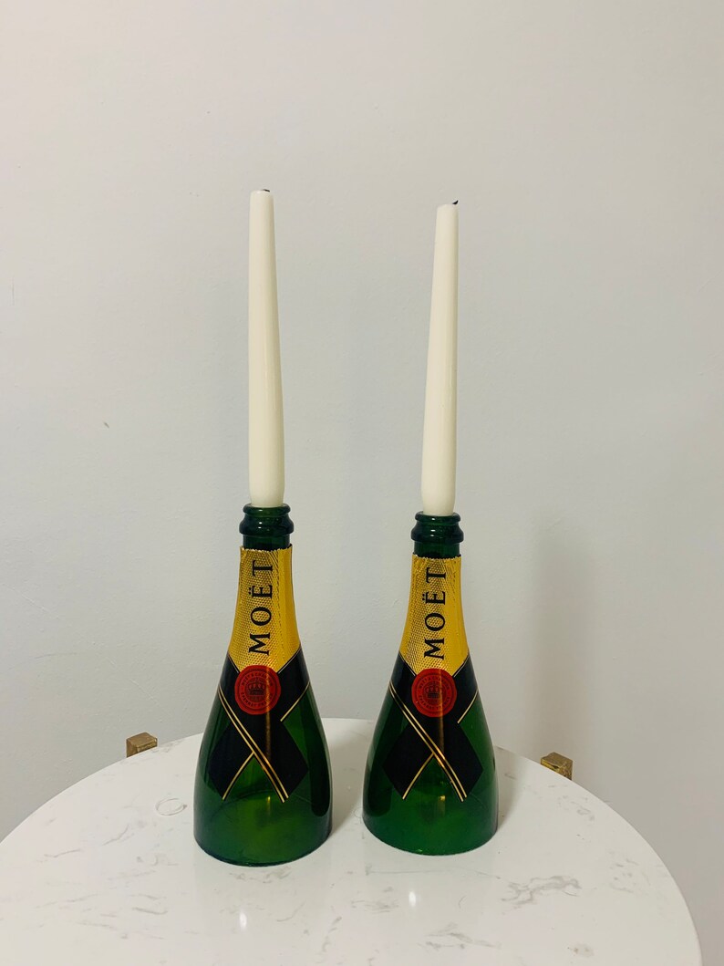 Moët Champagne Bottle Candlestick Holders Recycled Champagne Etsy UK