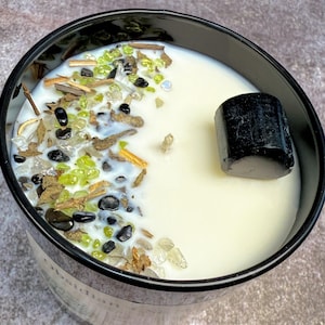 Protection Obsidian + Sage Soy Crystal Candle for Negative Energy Protection, Smudging Candle, Manifestation candle, intention candle