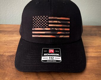 Flag Hat Orange Camo Flag Hat Camo Hat Gift Richardson Hat Fathers Day Gift For Dad Hat Custom Hat Patch Leather Cap Trucker Hat
