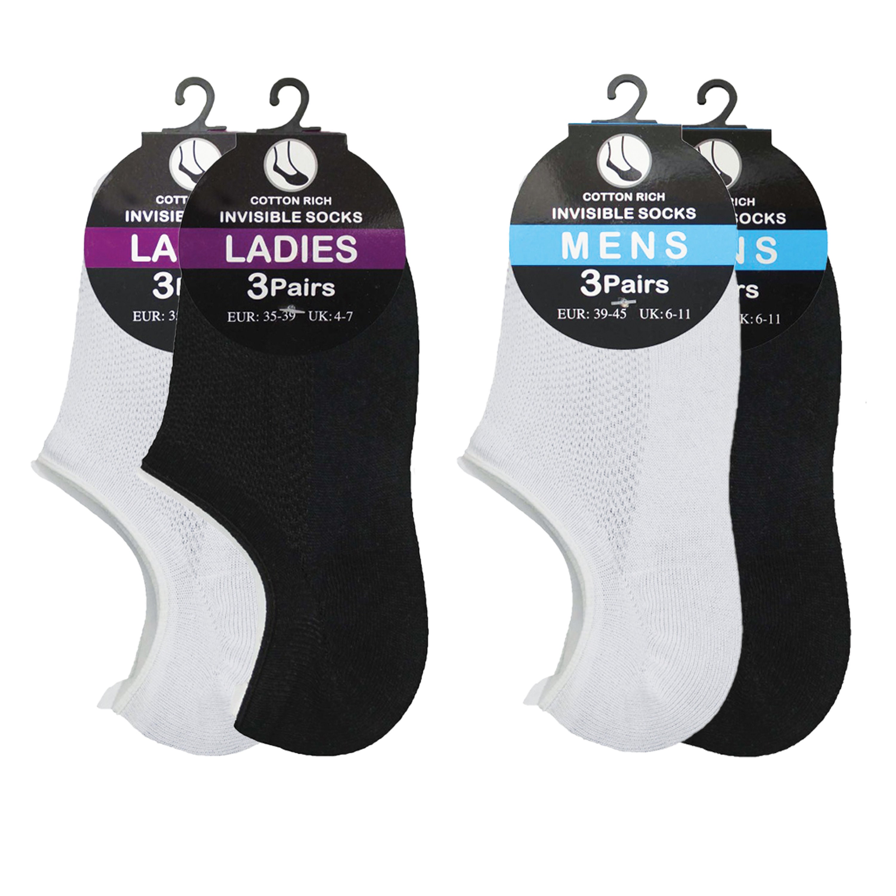 Mens Invisible Trainer Socks 5 Pack Hidden Socks Cotton Rich No Show Size  6-11