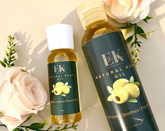 Aceite corporal natural con vitamina E: ingredientes botánicos orgánicos para el acné y la sequedad