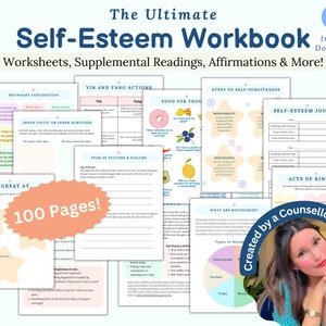 Self Esteem Worksheets | confidence building, inner critic, personal boundaries, self-sabotage worksheets, self-esteem for teens and adults