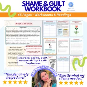 Shame Workbook, shame worksheets, shame spiral, guilt worksheet, accountability, therapy worksheets, CBT, self forgiveness, personal growth
