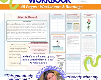 Shame Workbook, Scham Arbeitsblätter, Scham Spirale, Schuld Arbeitsblatt, Rechenschaftspflicht, Therapie Arbeitsblätter, CBT, Selbstvergebung, persönliches Wachstum