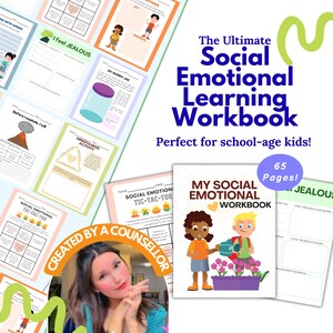 Social Emotional Learning Workbook for School Age Kids, emotional regulation, calm corner tools, kids therapy, primary school worksheets