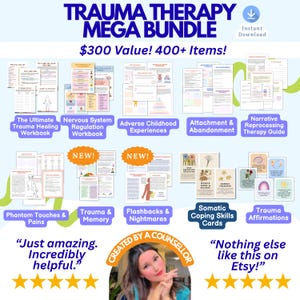 Trauma therapy bundle, trauma response workbook, trauma healing, nervous system, somatic exercises, trauma worksheets, CPTSD workbook