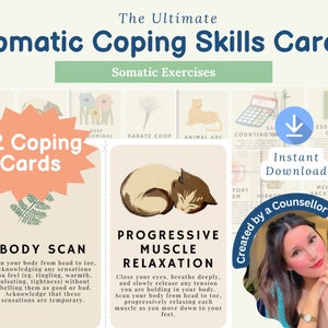 Somatic therapy exercise cards, vagus nerve stimulation, anxiety management, polyvagal, trauma heal, somatic experience, coping skills