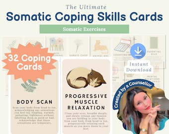 Somatic therapy exercise cards, vagus nerve stimulation, anxiety management, polyvagal, trauma heal, somatic experience, coping skills