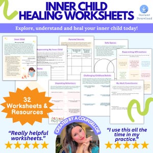 Inner Child Worksheets for Adults, reparenting inner child, attachment styles, childhood trauma worksheets, core wounds, inner child healing
