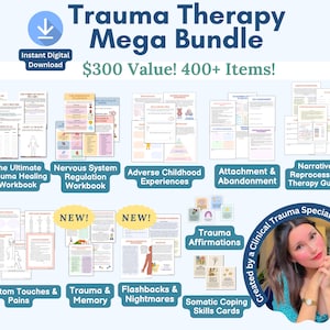 Trauma therapy bundle, trauma recovery, trauma healing, nervous system regulation, somatic exercises, trauma worksheet, PTSD CPTSD worksheet image 1