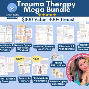 Trauma therapy bundle, trauma informed, trauma healing, nervous system regulation, somatic exercises, trauma worksheets, CPTSD workbook