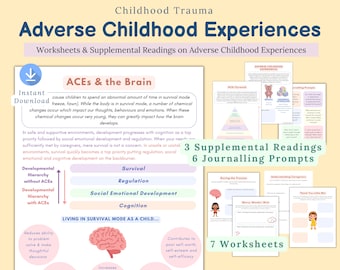 Adverse Childhood Experiences Worksheets & Readings, childhood trauma, therapy worksheets, CPTSD, trauma healing, inner child healing
