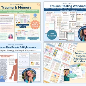 Trauma therapy bundle, trauma recovery, trauma healing, nervous system regulation, somatic exercises, trauma worksheet, PTSD CPTSD worksheet image 3