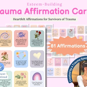 Carte di affermazione per la guarigione dal trauma, disturbo da stress post-traumatico, CPTSD, guarigione del trauma, terapia del trauma, costruzione dell'autostima, disturbo da stress post-traumatico complesso, CBT, strumenti terapeutici
