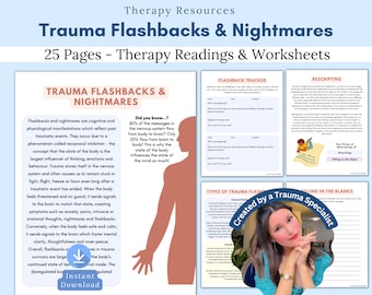 Trauma Flashbacks & Nightmares, sleep hygiene, insomnia, nightmare processing journal, trauma therapy worksheets, somatic exercises, PTSD