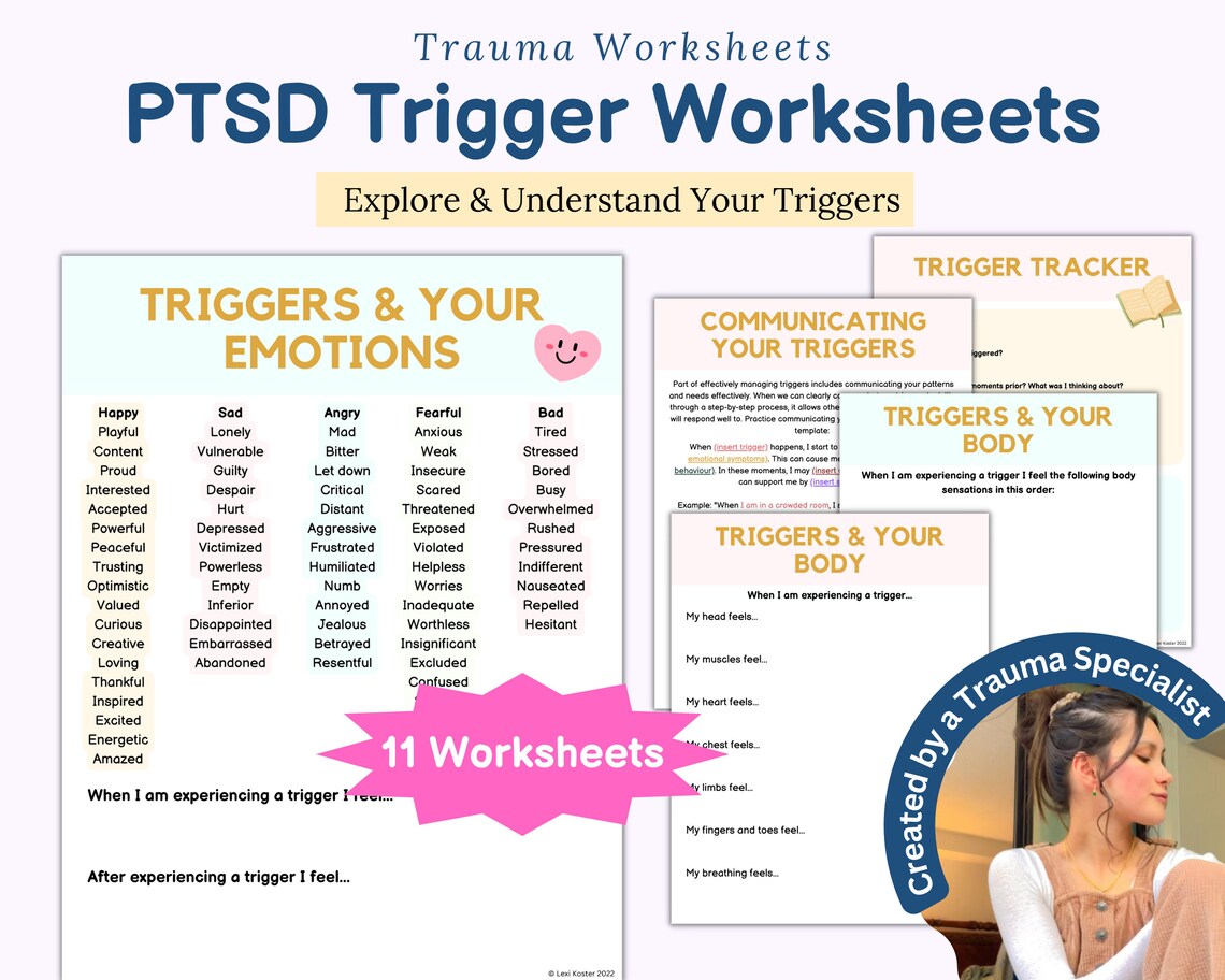 PTSD Trigger Worksheets, Therapy Worksheets, Trauma Therapy, CPTSD