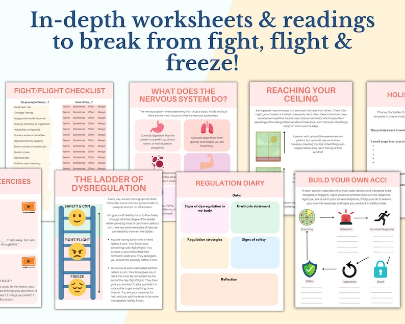 Nervous System Regulation Workbook, Somatic Exercises, Fight or Flight ...