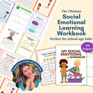 Social Emotional Learning Workbook for School Age Kids, emotional regulation, calm corner tools, kids therapy, primary school worksheets