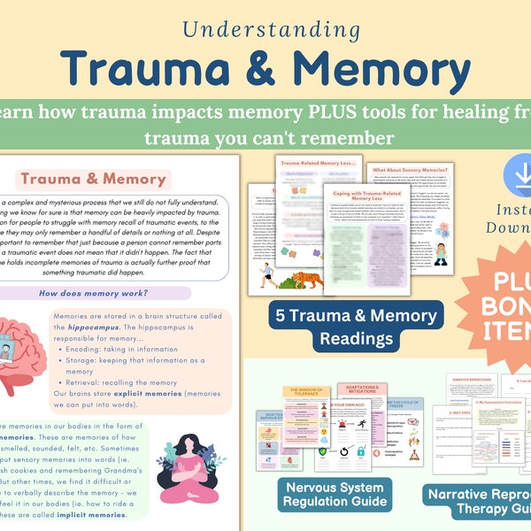 Trauma and Memory, somatic therapy, trauma worksheets, nervous system regulation, childhood trauma, narrative therapy, PTSD worksheet, CPTSD