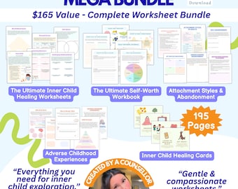 Inner Child Healing Worksheet Bundle, heal your inner child, shadow work, childhood trauma help, reparenting, trauma therapy, core wounds