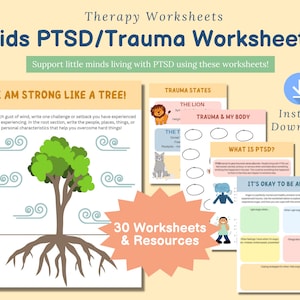 Kids Trauma Therapy Worksheets, kids coping skills, PTSD, kids counselling, school counselling, trauma worksheets, kids therapy, pediatric