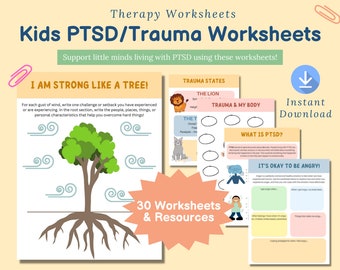 Kids Trauma Therapy Worksheets, kids coping skills, PTSD, kids counselling, school counselling, trauma worksheets, kids therapy, pediatric