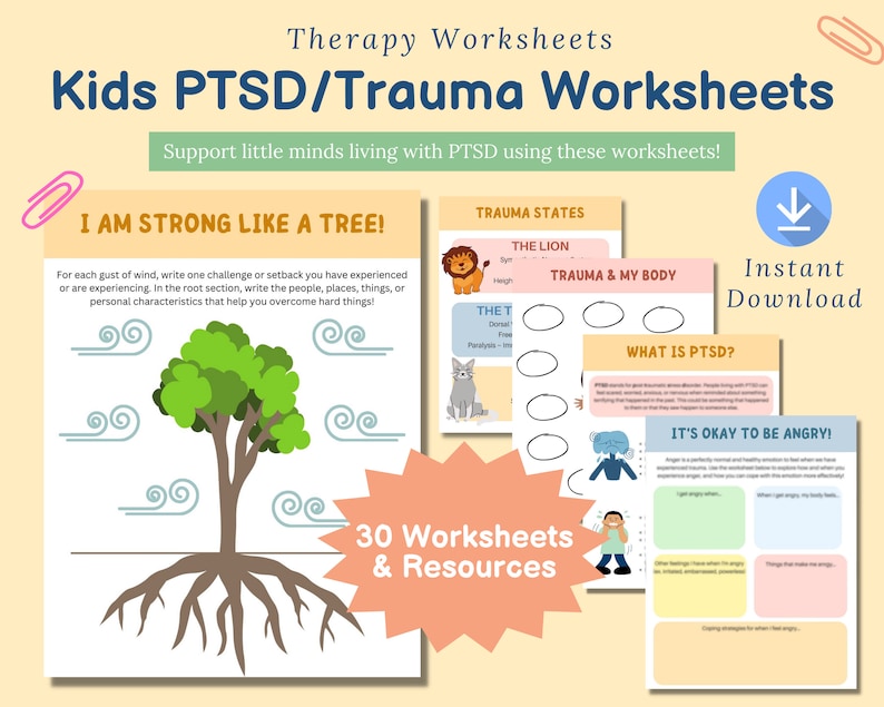 Kids Trauma Therapy Worksheets, Kids Coping Skills, PTSD, Kids