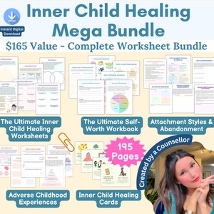 Inner Child Healing Worksheet Bundle, heal your inner child, inner child workbook, inner child therapy, childhood trauma, reparenting