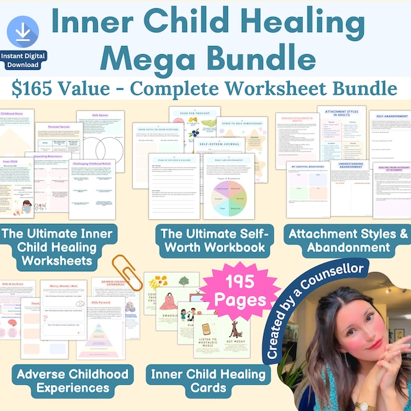 Arbeitsblattpaket zur Heilung des inneren Kindes, Heilen Sie Ihr inneres Kind, Arbeitsbuch für das innere Kind, Therapie für das innere Kind, Kindheitstrauma, Wiedererziehung