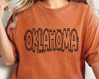 Oklahoma Shirt Retro Bubble Letter State Pride Tee Vintage Boho Graphic Top Garment Dyed Comfort Colors Unisex OK Gift