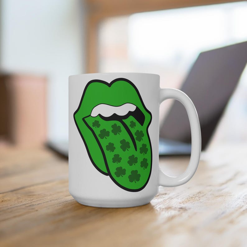St Patricks Day Shamrock Lips Mug Funny Irish Coffee Cup Lucky Kiss Mug St Paddys Day Gift for Her image 1