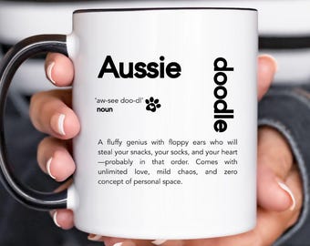 Aussiedoodle Coffee Mug Australian Shepherd Poodle Dog Lover Gift Funny Definition Ceramic Cup 15oz