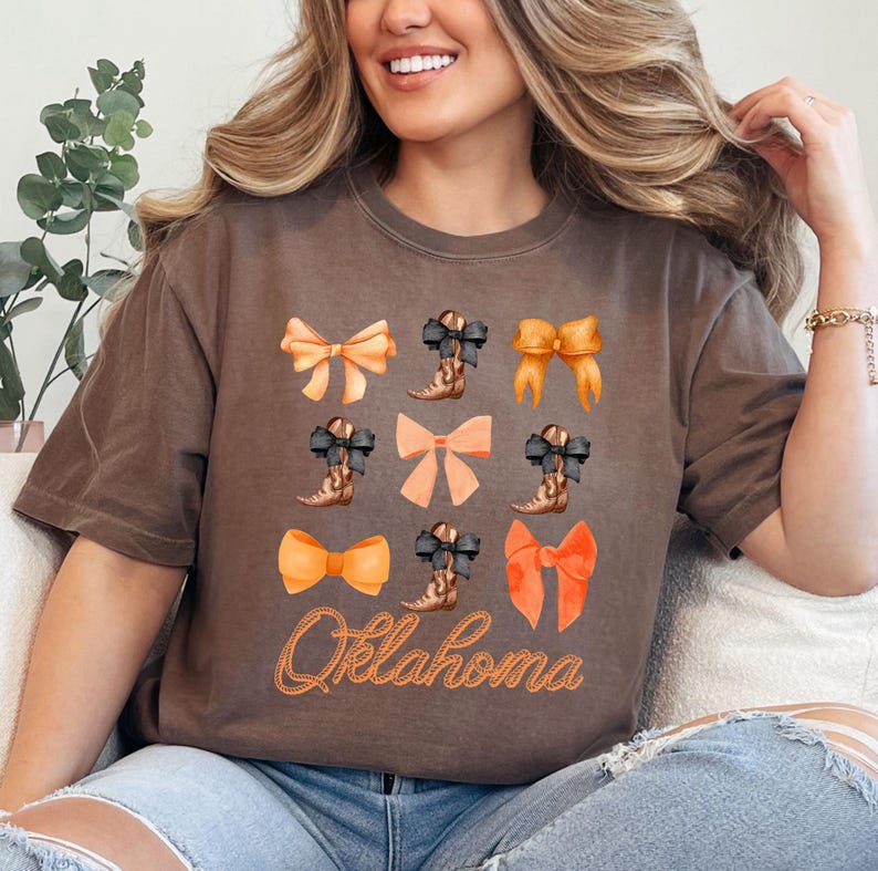 Oklahoma Coquette Bow Shirt State Pride Tee Cute Southern Cowgirl Top Country Girl Boho Retro Western Graphic Women Comfort Colors image 6