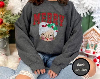 Merry Mrs Claus Sweatshirt Christmas Sweatshirt Cute Holiday Crewneck Womens Christmas Gift Cozy Merry Top Retro Christmas